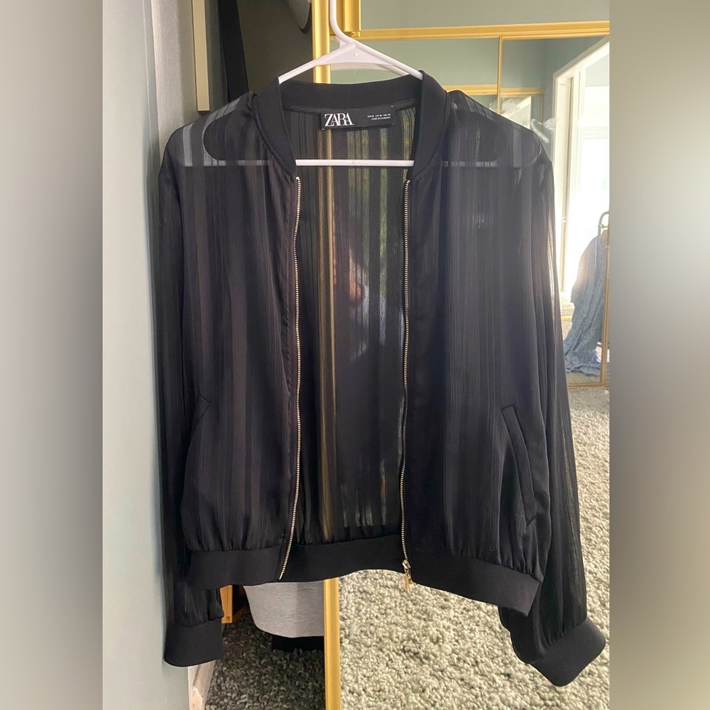 Zara sheer striped bomber jacket, medium